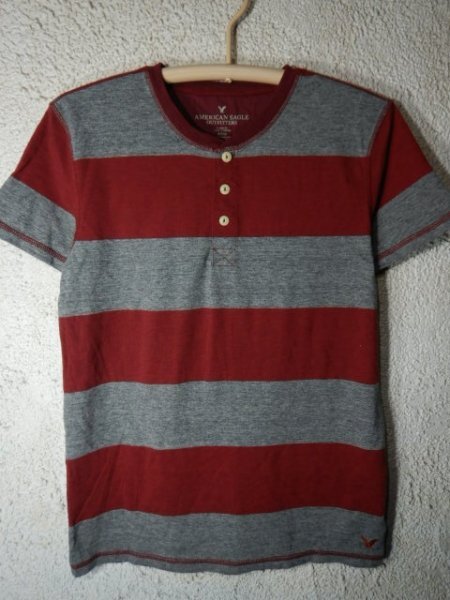 to7659 AMERICAN EAGLE アメリカン イーグル 半袖 ヘンリーネック ボーダー デザイン tシャツ 人気 送料格安拍卖