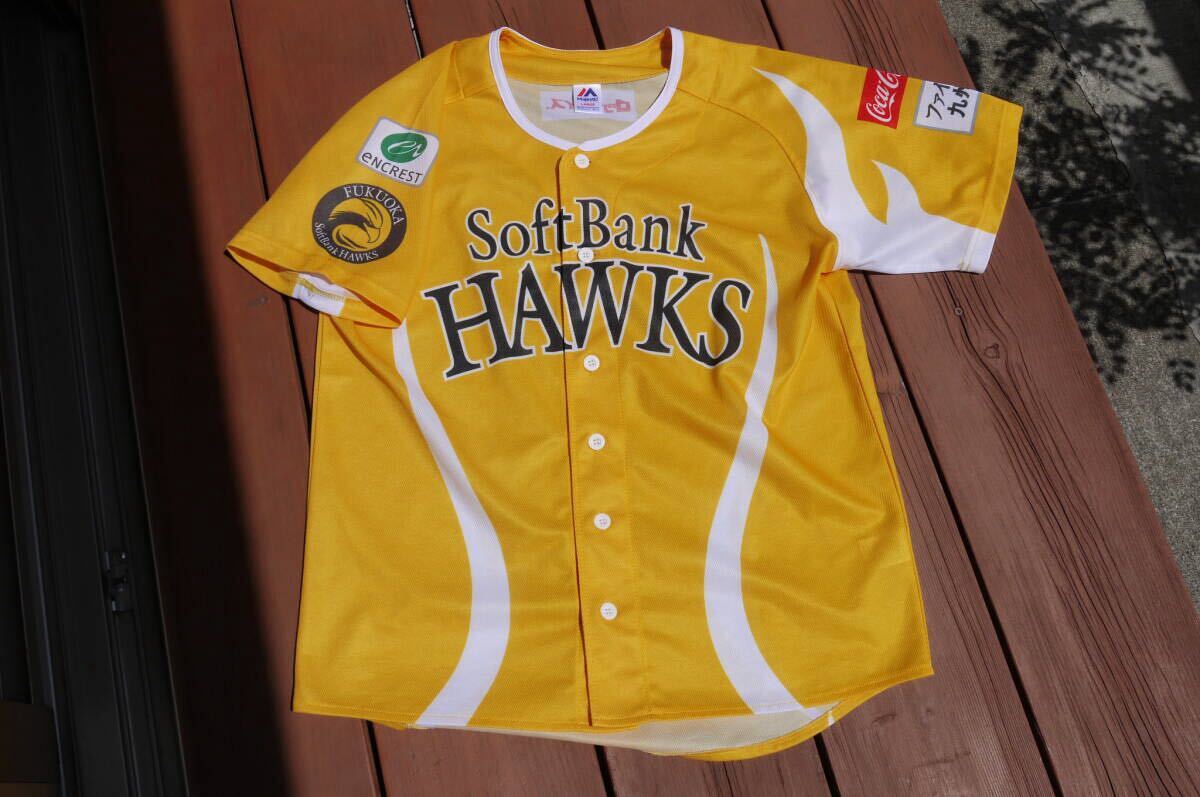 新品!!SoftBank HAWKS (ソフトバンクホークス) 福岡ソフトバンクホークス ファイト九州デー ユニホーム レプリカサイズL オレンジ Majestic拍卖