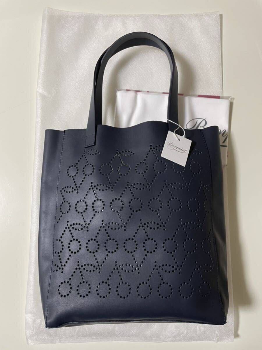新品 Bonpoint チェリーバッグ ネイビー パンチングレザーバッグ ボンポワン さくらんぼ 牛革拍卖