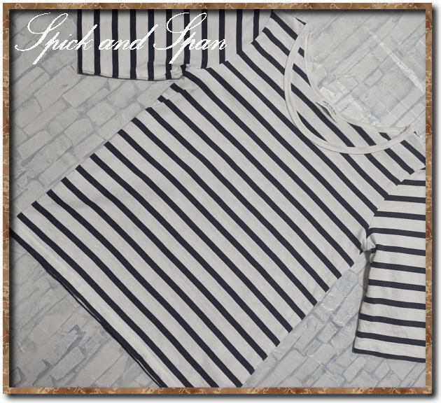 ☆SPICK AND SPAN スピックアンドスパン ボーダー5分袖カットソー 白×黒☆拍卖