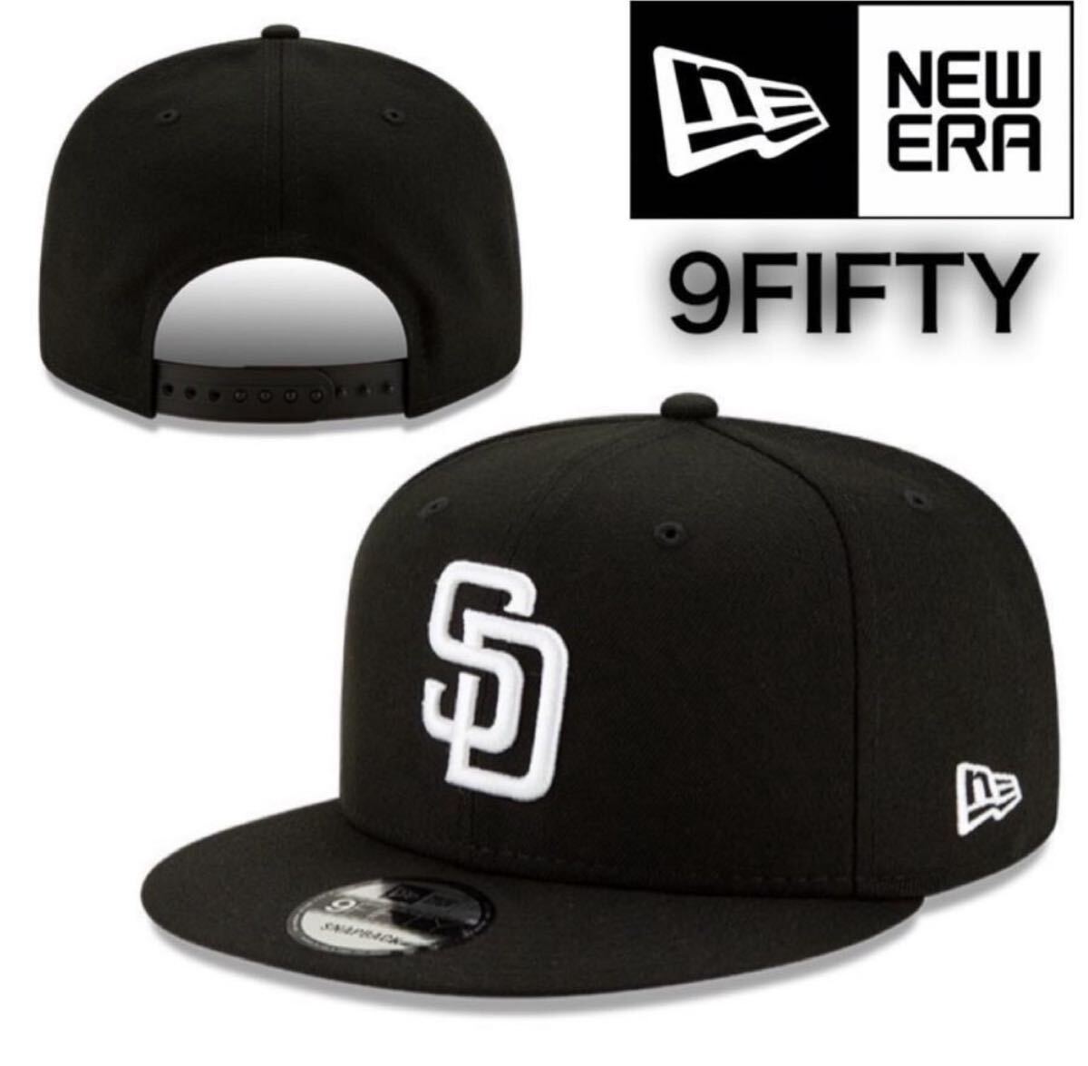 ニューエラ キャップ 帽子 9FIFTY ワンサイズ パドレス ブラック×ホワイト スナップバック フラットバイザー NEWERA 9FIFTY CAP 新品拍卖