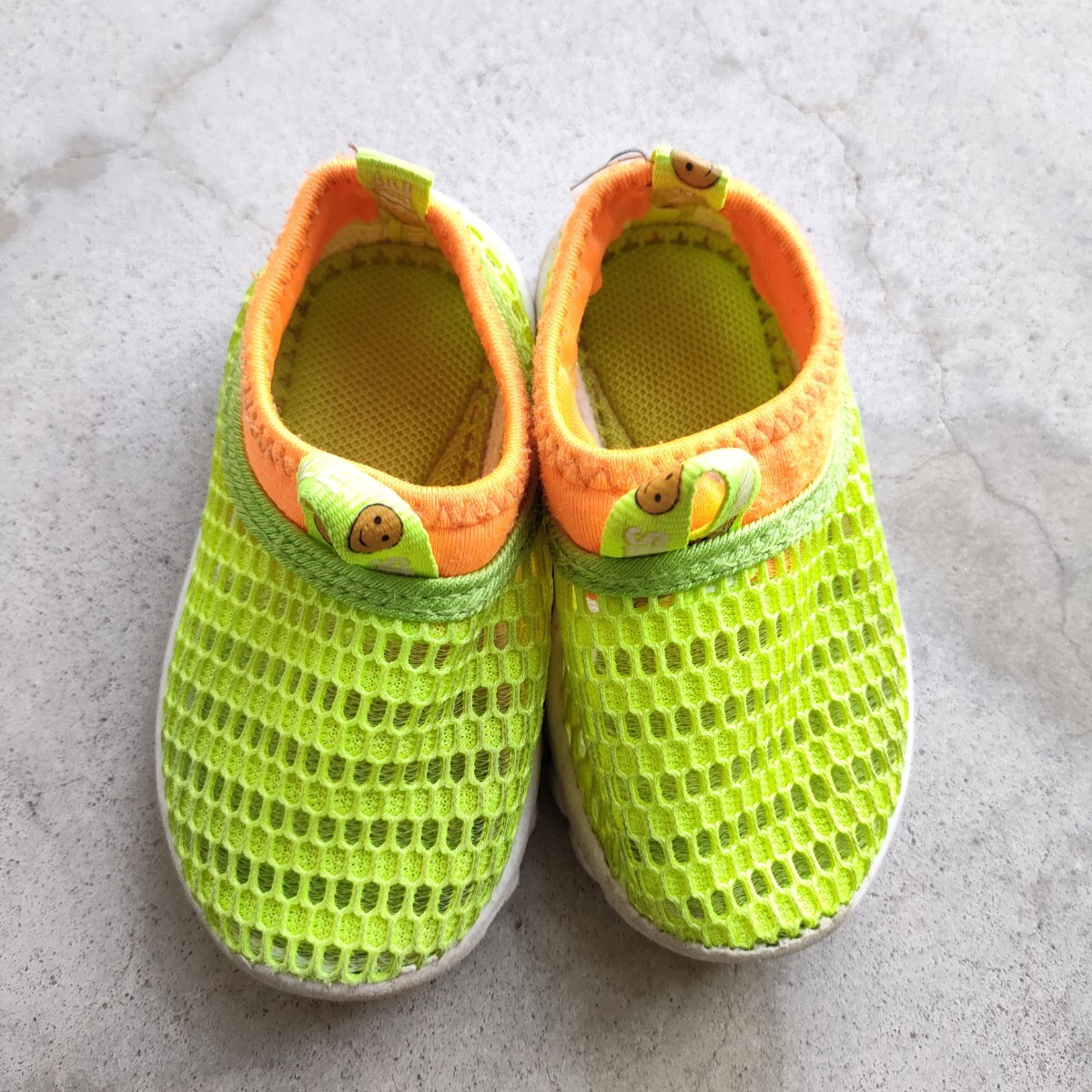 ベビーシューズ 19cm メッシュネオンイエロー×オレンジ ウォーターシューズ マリンシューズ 水陸両用 夏サンダル 男の子女の子拍卖