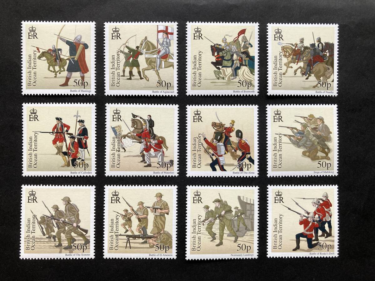 外国切手: イギリス領インド洋地域切手 「戦い」(ヘイスティングズの戦い ほか)12種完 未使用拍卖