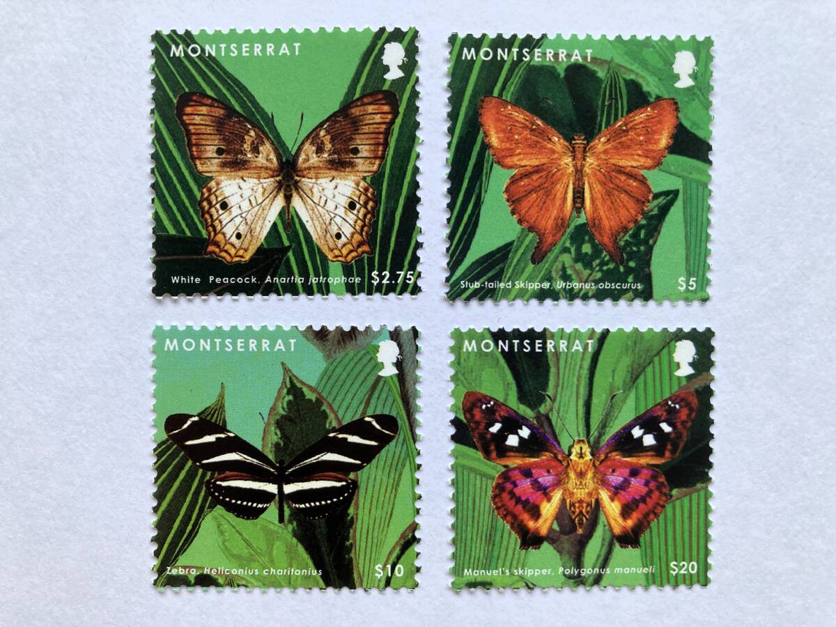 外国切手: (イギリス海外領土)モントセラト切手「普通切手・蝶(チョウ)」(ウスベニタテハ ほか)高額面 4種 未使用拍卖