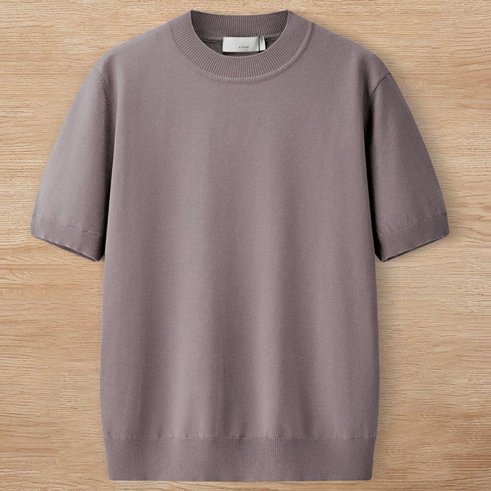 W1735-M 新品 サマー ニット 接触冷感 半袖 Tシャツ メンズ プルオーバー 春夏 盛夏 丸首 クルーネック ハイゲージ カットソー モカ拍卖