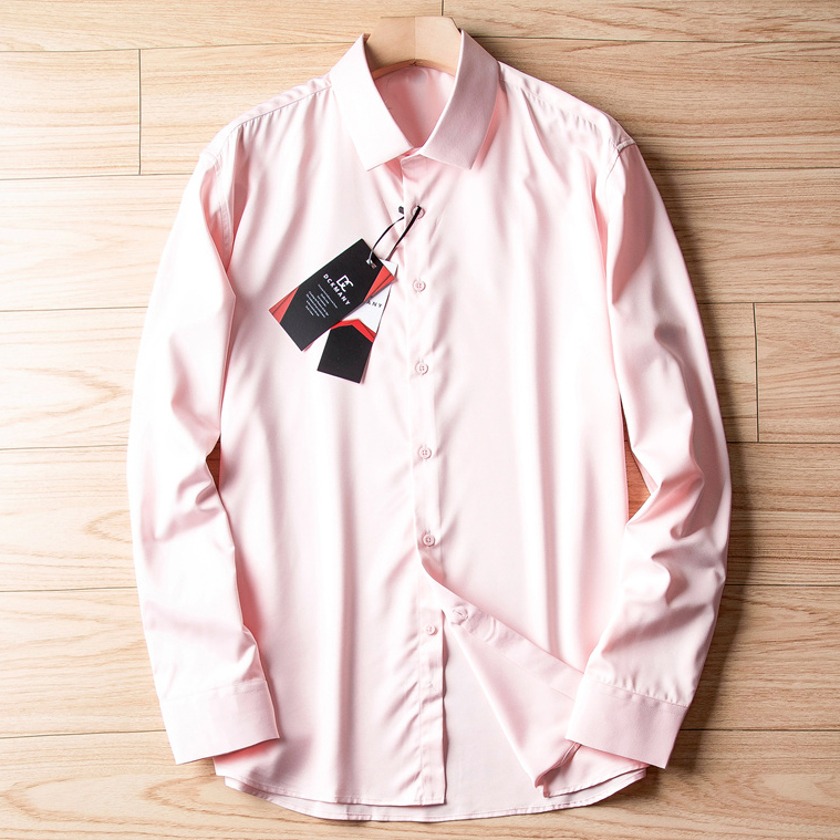 T1828-XL ピンク 新品 DCKMANY シルク混 長袖シャツ メンズ 形態安定 ドレスシャツ ワイシャツ スリムフィット 春夏 ビジネス サマー拍卖