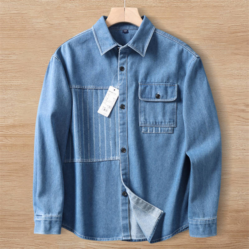 W0357-M青色 新品 綿混 デニム 長袖シャツ メンズ 柔らかい 吸汗速乾 通気 涼しい ダンガリー 薄手 春夏 オシャレ デニムシャツ サマー拍卖