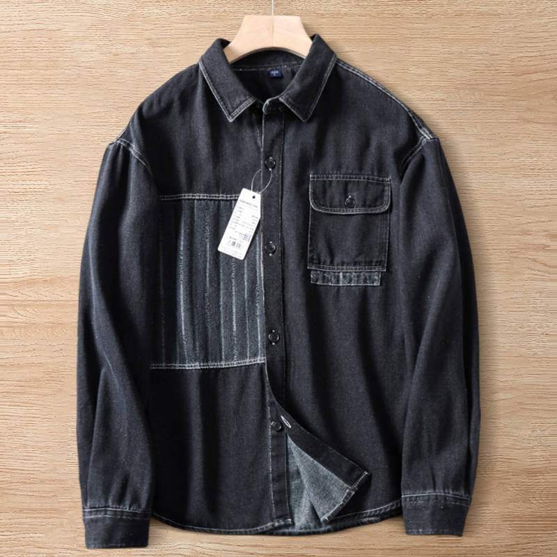 W0358-XL黒色 新品 綿混 デニム 長袖シャツ メンズ 柔らかい 吸汗速乾 通気 涼しい ダンガリー 薄手 春夏 オシャレ デニムシャツ サマー拍卖