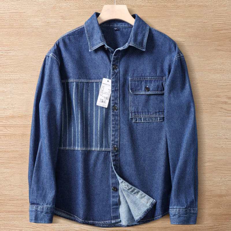 W0359-L紺色 新品 綿混 デニム 長袖シャツ メンズ 柔らかい 吸汗速乾 通気 涼しい ダンガリー 薄手 春夏 オシャレ デニムシャツ サマー拍卖