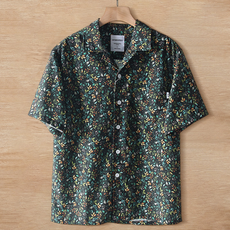 T1839-2XL 新品 シルク混 サマー 半袖 アロハシャツ ボタニカル柄 メンズ 総柄 オープンカラー シャツ 春夏 盛夏 開襟 アロハ トップス 拍卖