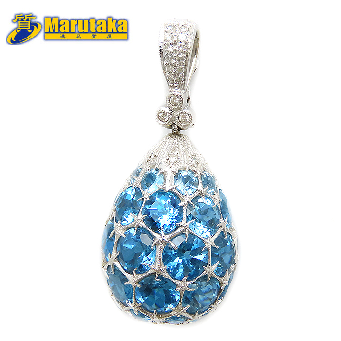 ドロップモチーフ ブルートパーズ ダイヤモンド ペンダント 鑑別書 逸品質屋 丸高 尼崎市 Blue Topaz 27.50ct拍卖