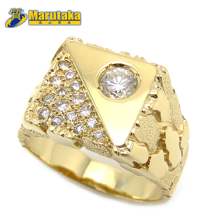 角印台 ダイヤモンド リング 20号 鑑別書 イエローゴールド メンズ 逸品質屋 丸高 尼崎市 K18 Diamond Ring拍卖