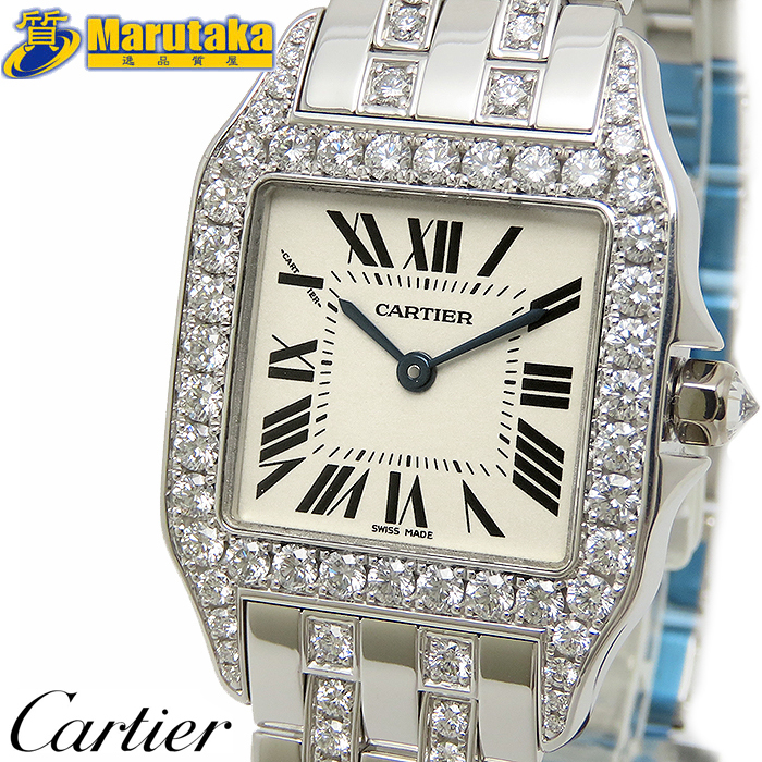 カルティエ サントス ドゥ モワゼルLM クォーツ 26mm K18 WG ダイヤ ベゼル ブレス 逸品質屋 丸高 尼崎 中古拍卖