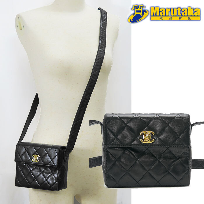 【シャネル】【ヴィンテージ】ミニ ショルダーバッグ マトラッセ フラップバッグ ブラック ポシェット レア CHANEL 中古 24k354-2拍卖