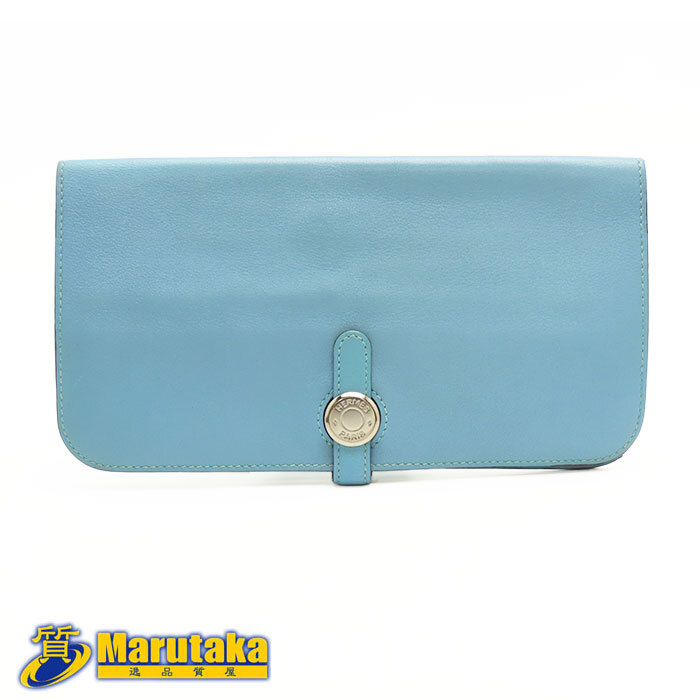 【エルメス】ドゴンロング X刻印 2016年 ウォレット ヴォースイフト 水色 長財布 逸品質屋 HERMES 中古 25k148-1拍卖