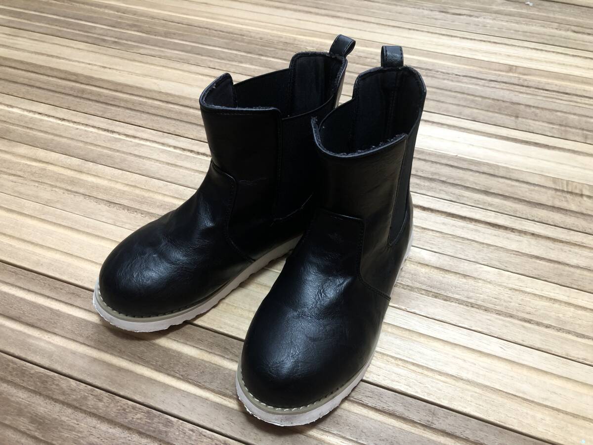 22cm サイドゴアブーツ ペコスブーツ レザー 黒 キッズ ユニセックス 女の子 男の子拍卖