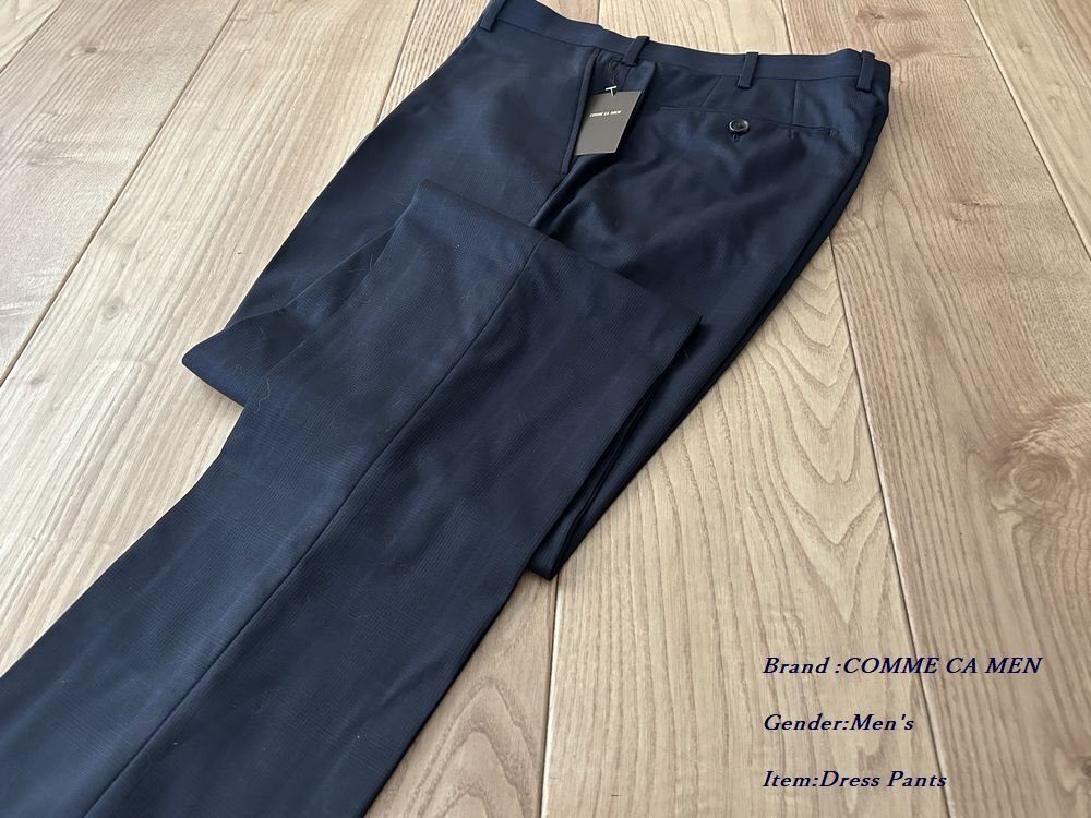 新品サンプル COMME CA MEN コムサメン ウールシルク グレンチェック スラックス 09ネイビー Mサイズ 01FK02 定価42,900円拍卖