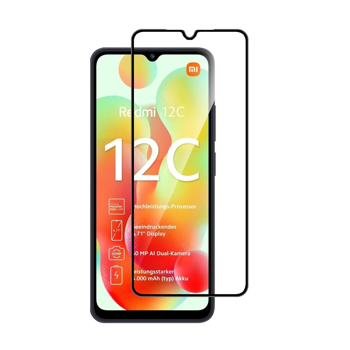 Xiaomi Redmi 12C 6.71インチ 9H 0.26mm 枠黒色 強化ガラス 液晶保護フィルム 2.5D K083拍卖