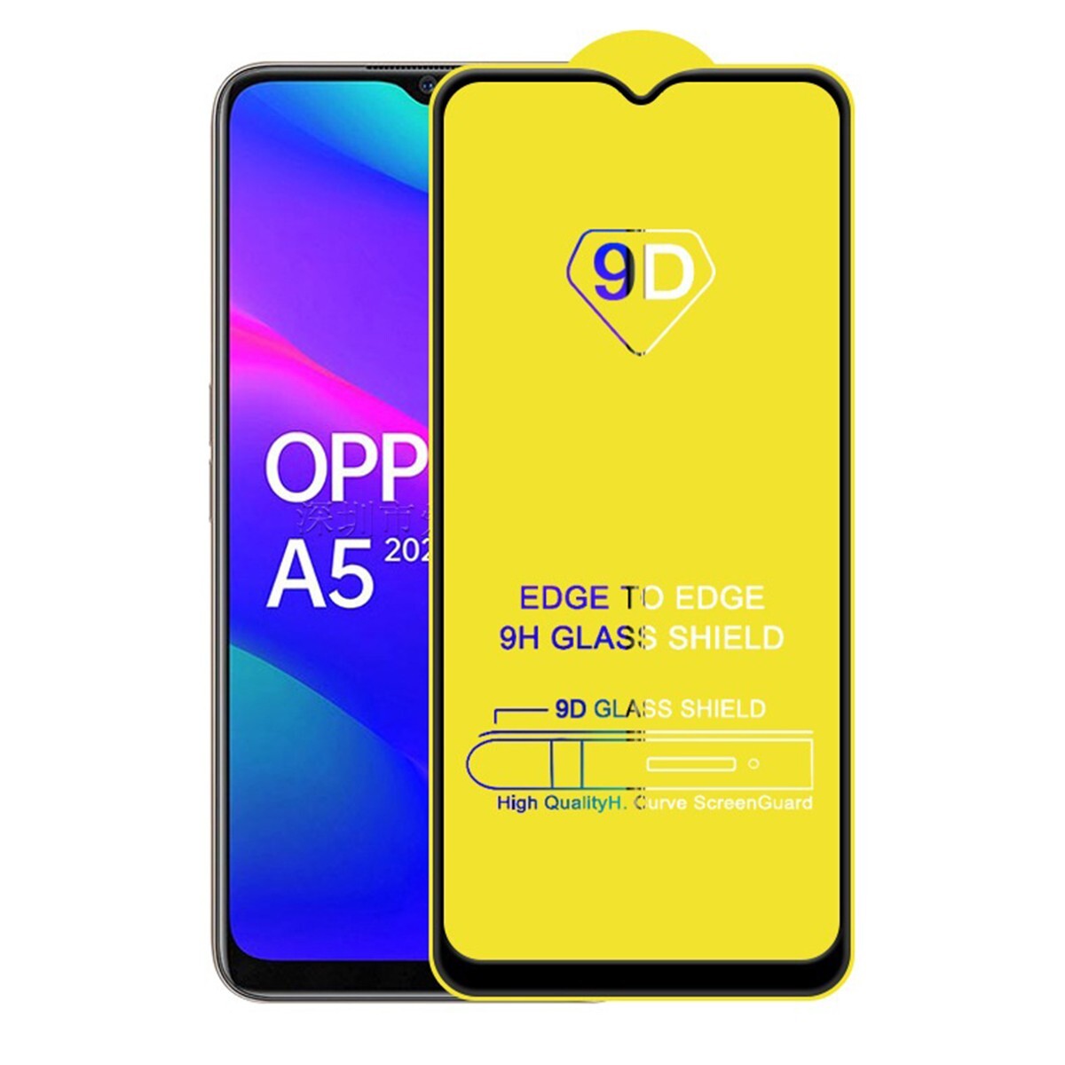 OPPO A5 A9 2020 6.5インチ 0.26mm 枠黒色 強化ガラス 液晶保護フィルム 9D K591拍卖