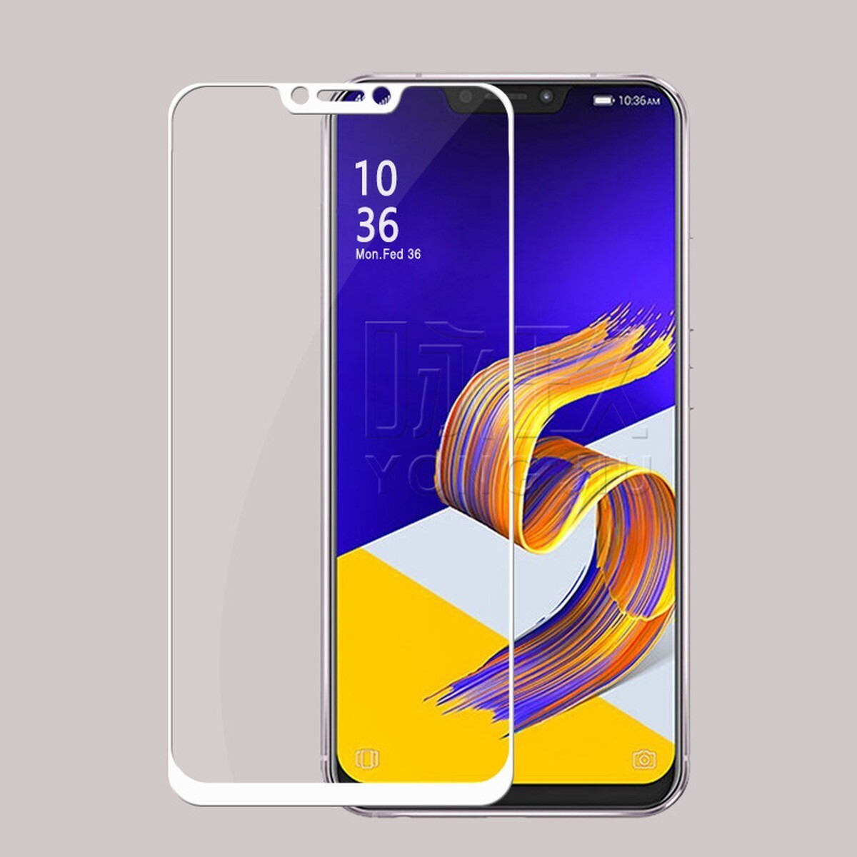 ASUS Zenfone 5Z ZS620KL 9H 0.26mm 枠白色 強化ガラス 液晶保護フィルム 21D K663拍卖