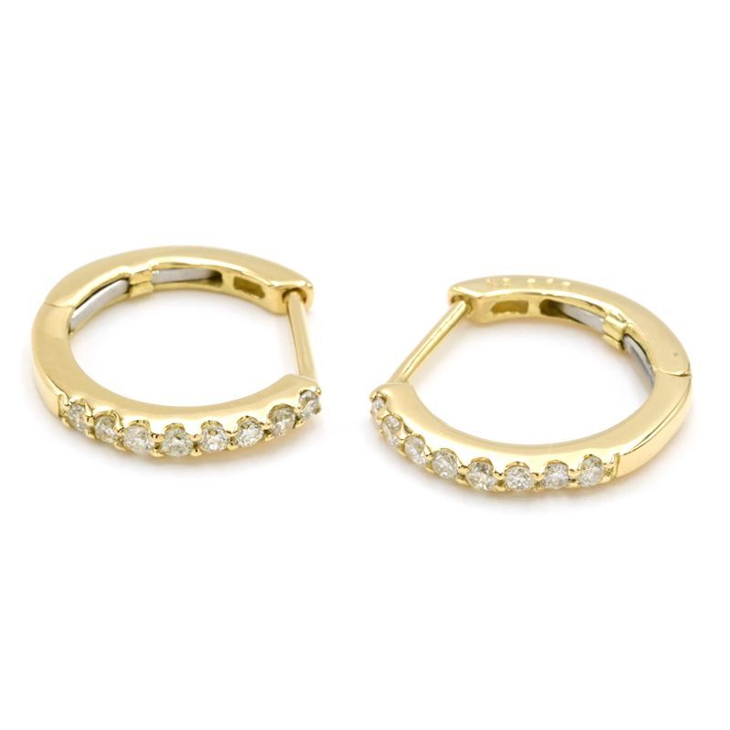 両耳合計0.2ct天然ダイヤモンドピアス K18YG フープピアス ダイヤピアス リングピアス 両耳用 イエローゴールド 地金1.7g 中古 送料無料拍卖