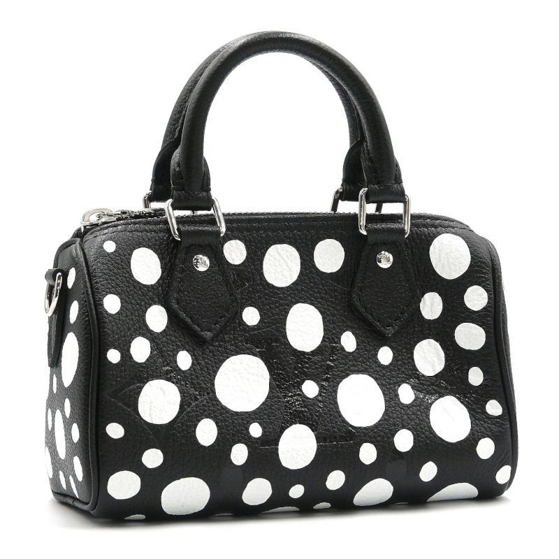 ルイヴィトン ナノスピーディ 草間彌生コラボ M81910 モノグラムアンプラント ブラック ホワイト ショルダーバッグ 2WAY 黒 中古 送料無料拍卖