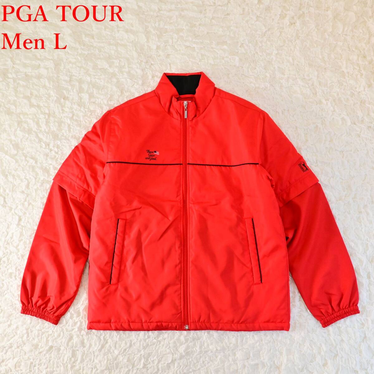 X3 美品 Men L PGAツアー 赤 中綿 ブルゾン 半袖拍卖
