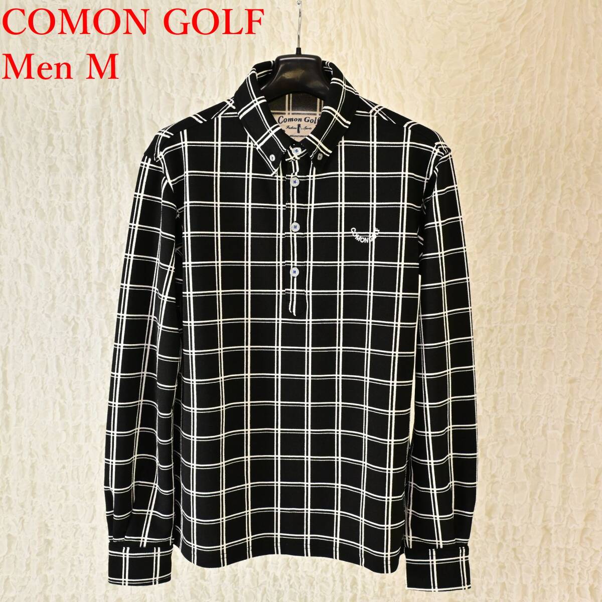 X3 美品 Men M コモンゴルフ 黒白チェック 長袖プルオーバー ストレッチ拍卖