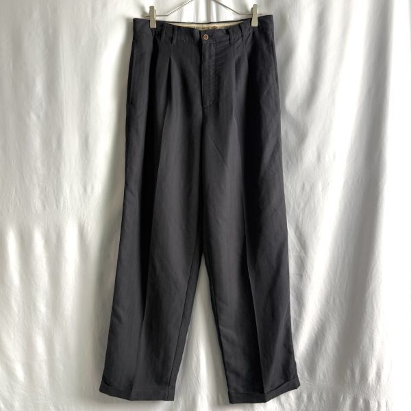 90s CARIBBEAN JOE 2タック レーヨン スラックス W32×L30 ブラック 黒 ワイド ポリ 00s ビンテージ 古着拍卖