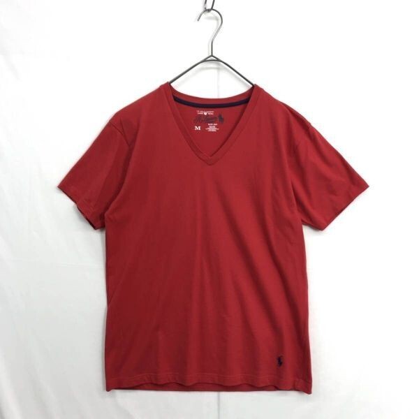 HZ9642★RALPH LAUREN : VネックTシャツ★M★赤 ラルフローレン拍卖