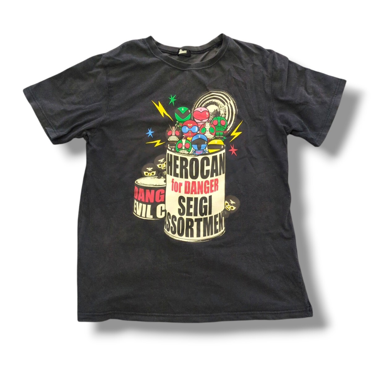 M 石森プロ BROOTS 仮面ライダー Tシャツ ブラック BANDAI 半袖 色褪せあり ts3246拍卖