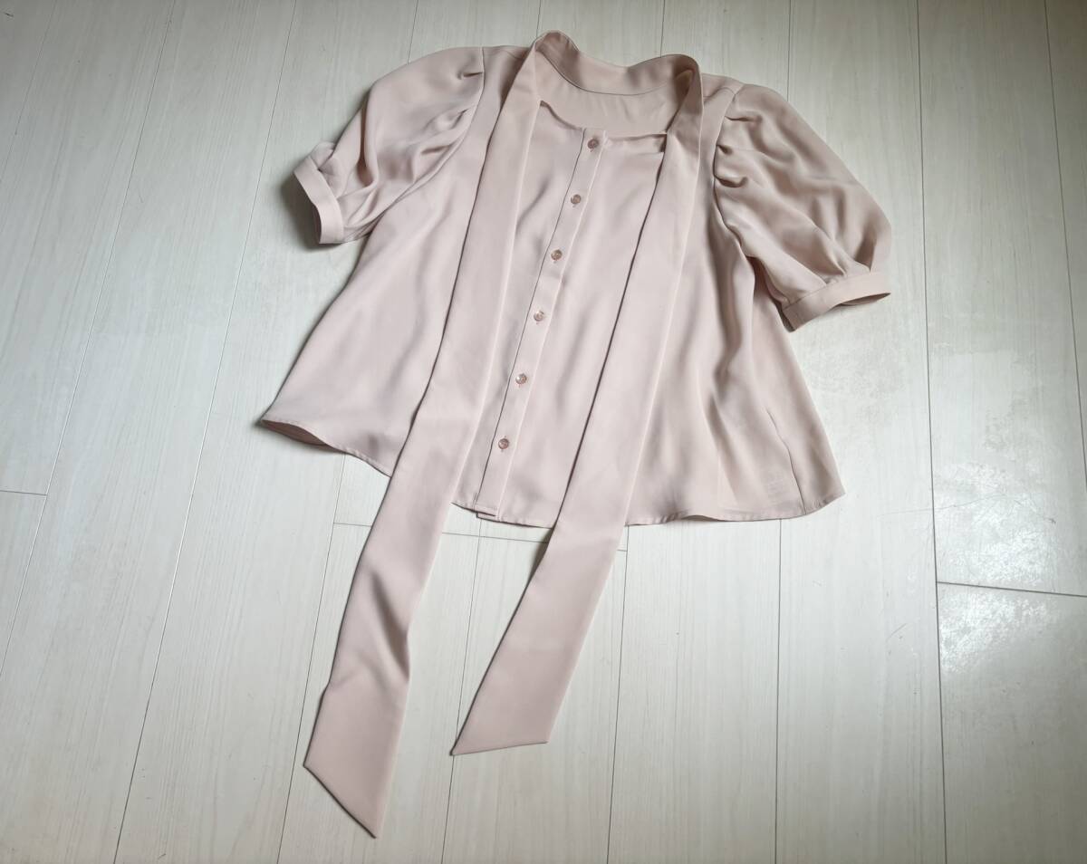 新品 Aveniretoile アベニールエトワール 2WAY ボウタイ リボン ブラウス シャツ ピンク 32 ポリ キュプラ 半袖 bow tie blouse ▼0677拍卖