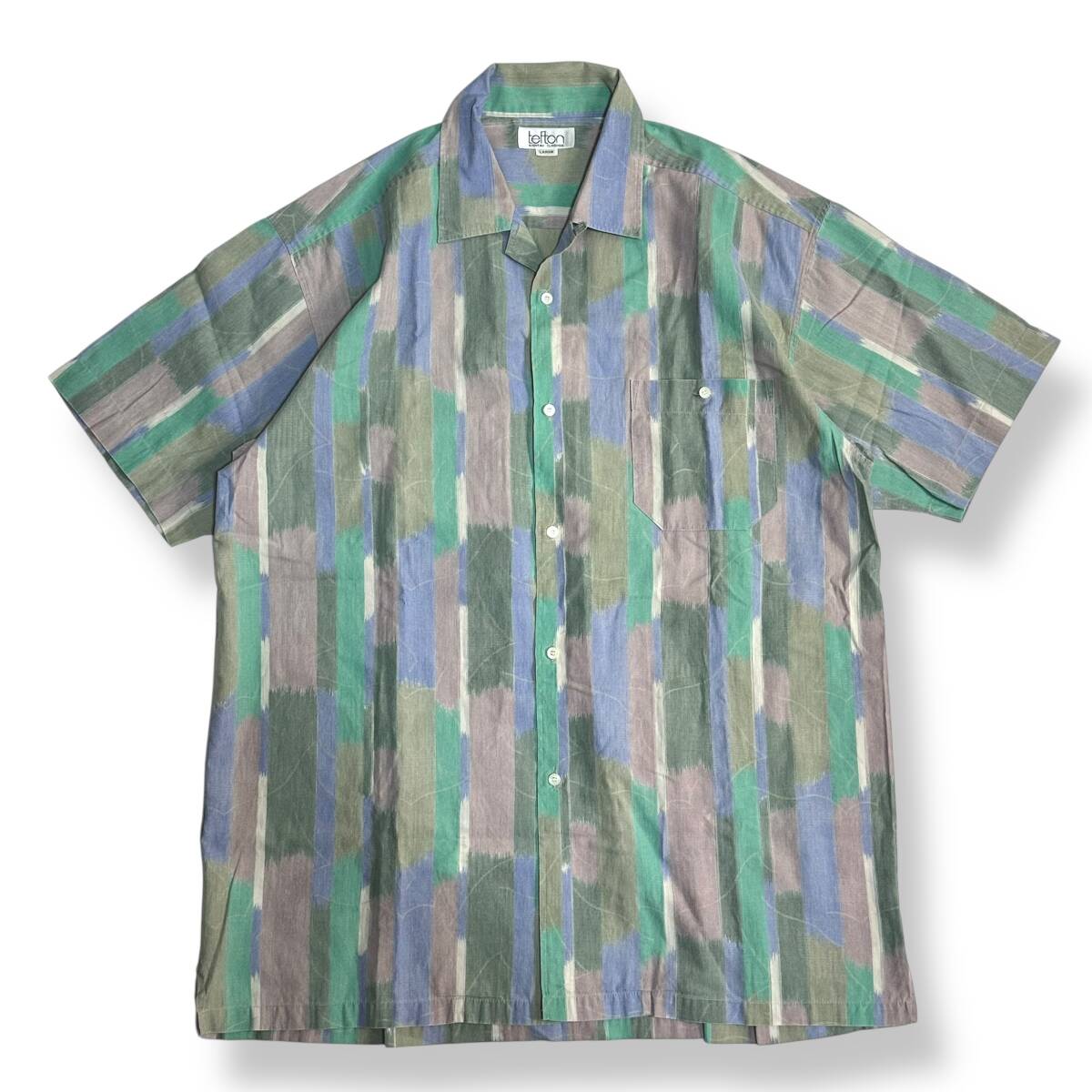 秀逸 貴重【TEFTON】VINTAGE 80s 90s 総柄 アート グラフィック ビンテージオープンカラーシャツ オールド レトロ古着 日本製拍卖