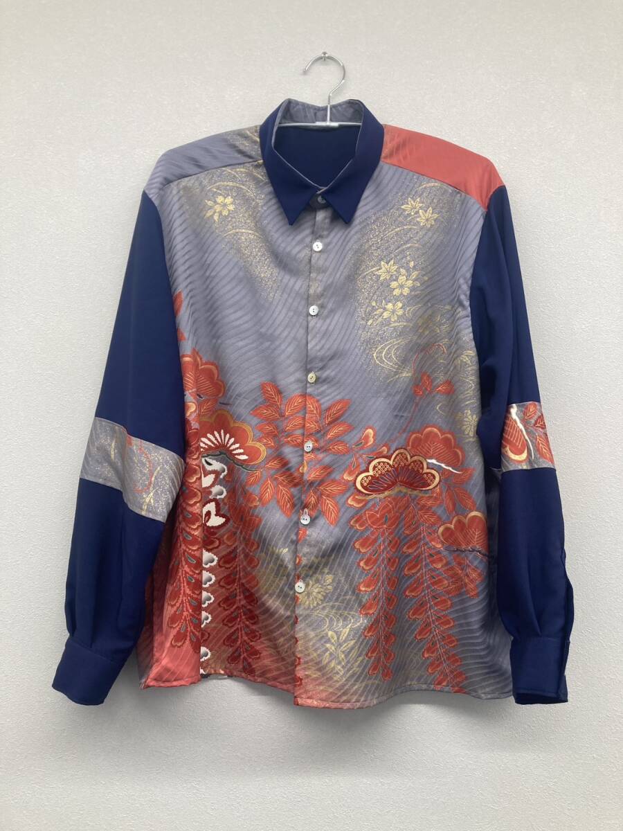 新品 着物リメイク 長袖アロハシャツ 和柄 XL 絹 シルク 派手 舞台衣装 3L 4L ハンドメイド拍卖