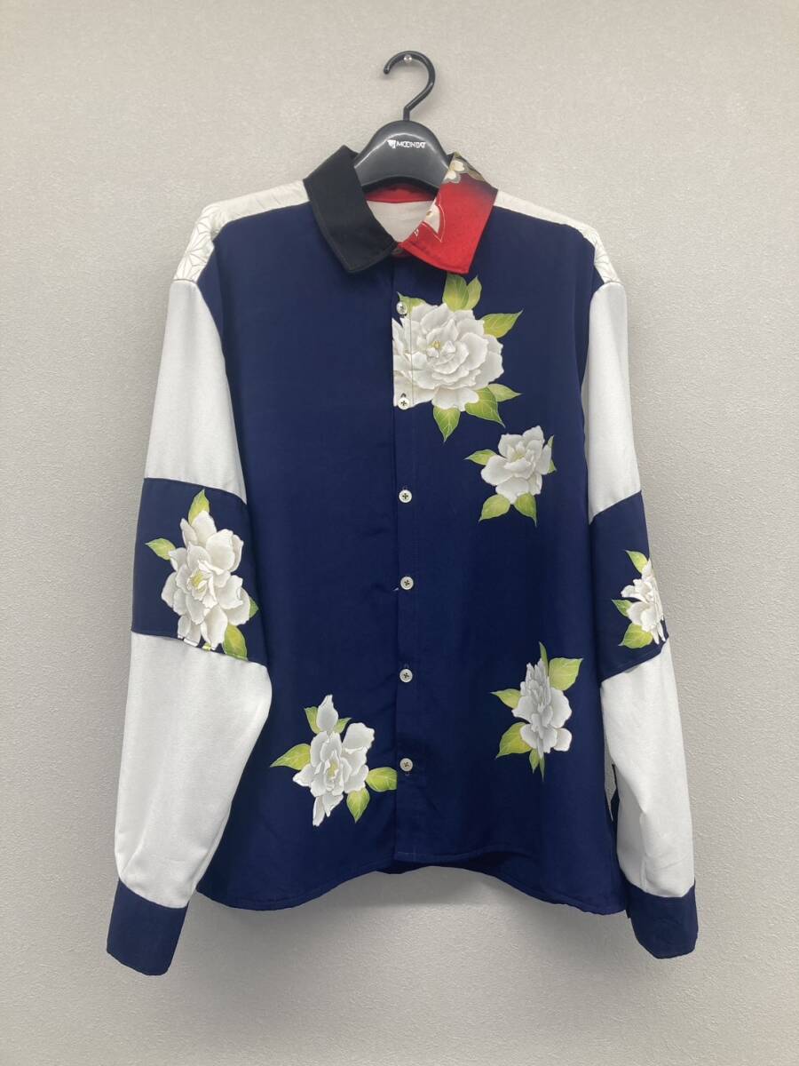 新品 着物リメイク 長袖アロハシャツ 和柄 XL 絹 シルク 派手 舞台衣装 3L 4L ハンドメイド拍卖