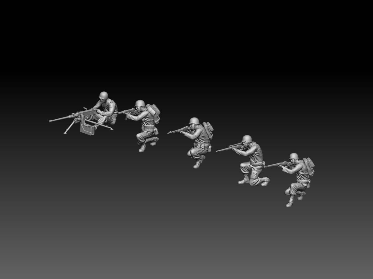 1/35 レジンキット 未塗装 WWⅡ アメリカ軍 兵士フィギュア5体 射撃 250527拍卖