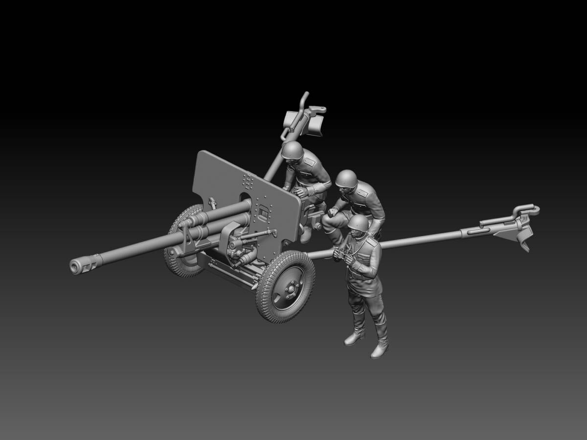 1/48 レジンキット 未塗装 WW2 ソ連軍 ZIS-2 対戦車砲 57mm 兵士フィギュア3体 250518拍卖