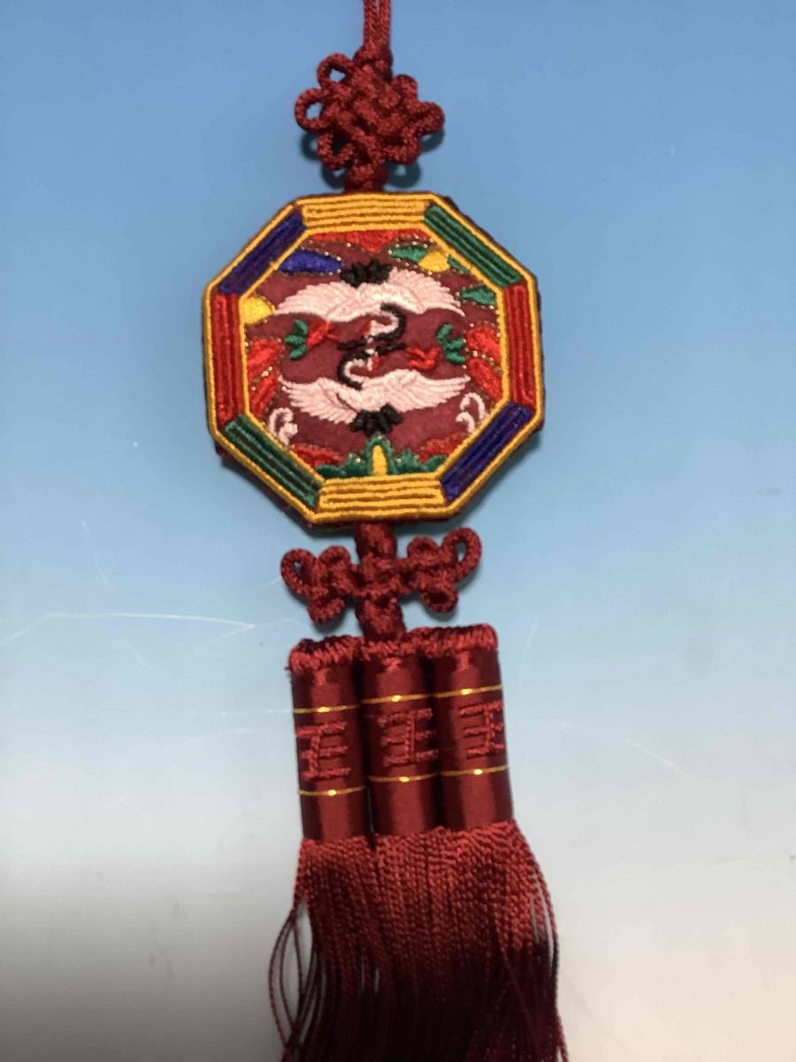 ◆韓国雑貨◆対の鶴・刺繍ノリゲ◆ワインレッド◆拍卖