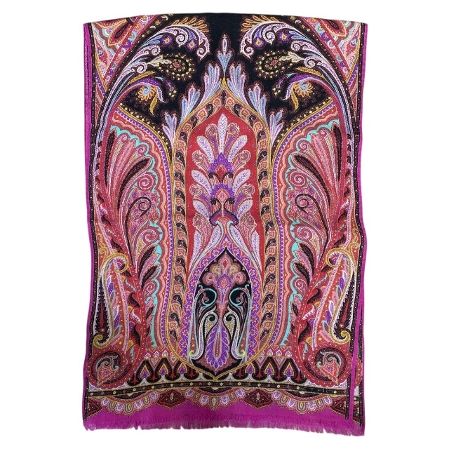 ETRO エトロ スカーフ ストール ショール アクセサリー 小物 ペイズリー柄 総柄 シルク ウール ピンク マルチカラー拍卖