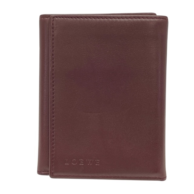 LOEWE ロエベ 財布 札入れ コンパクト カードケース パスケース 三つ折り ロゴ レザー ボルドー拍卖