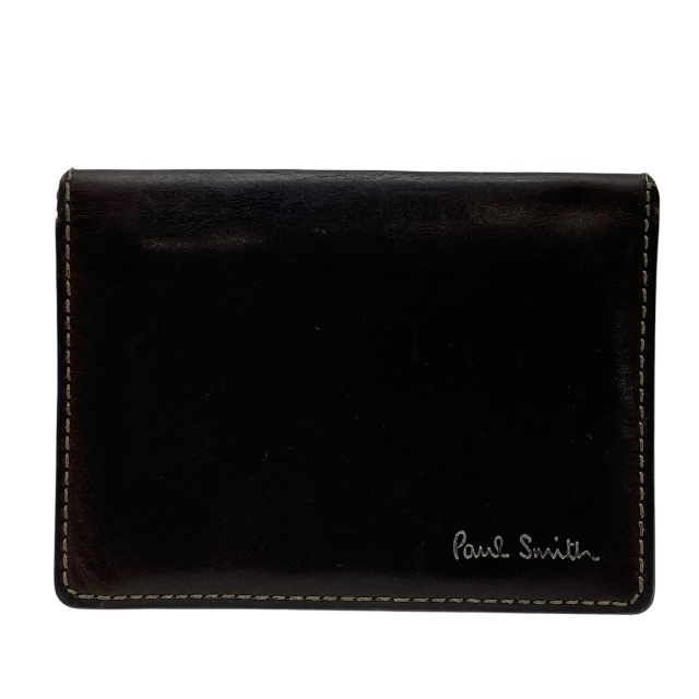 Paul Smith ポールスミス カードケース パスケース 名刺入れ 二つ折り コンパクト ロゴ レザー ブラウン拍卖