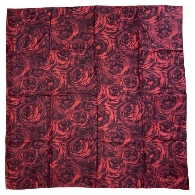 Christian Dior クリスチャン ディオール ストール ショール スカーフ 小物 花柄 フラワーモチーフ 総柄 ロゴ シルク レッド拍卖