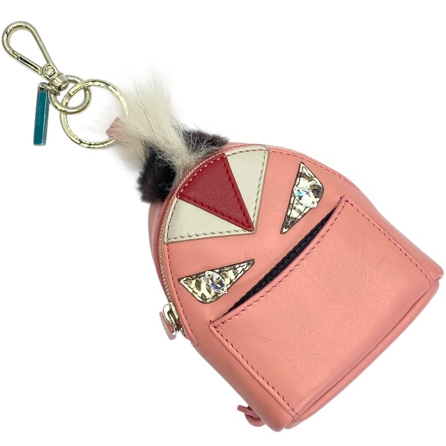 FENDI フェンディ 7AR457 モンスター バグズ チャーム キーホルダー バッグチャーム 小物入れ レザー ピンク マルチカラー拍卖