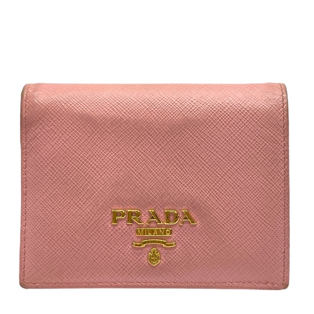 PRADA プラダ 1MV204 財布 二つ折り財布 折財布 コンパクトウォレット ミニ財布 ロゴ レザー ピンク拍卖
