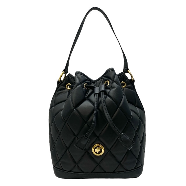 HUNTING WORLD ハンティングワールド ディアマンテ ハンドバッグ 巾着バッグ ショルダーバッグ 手持ち鞄 ロゴ レザー ブラック拍卖