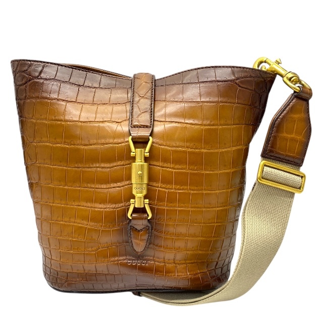 【希少】GUCCI グッチ 380579 バケットバッグ ショルダーバッグ クロスボディバッグ ニュージャッキークロコダイル ブラウン拍卖