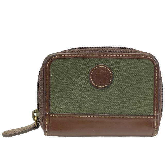 HUNTING WORLD ハンティングワールド コインケース 小銭入れ コンパクト ラウンドファスナー ロゴ キャンバス レザー ブラウン グリーン拍卖