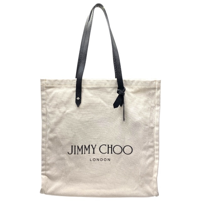 JIMMY CHOO ジミーチュウ JI1630AU001264 LOGO TOTE ロゴ トートバッグ ロゴ キャンバス レザー ホワイト ブラック拍卖