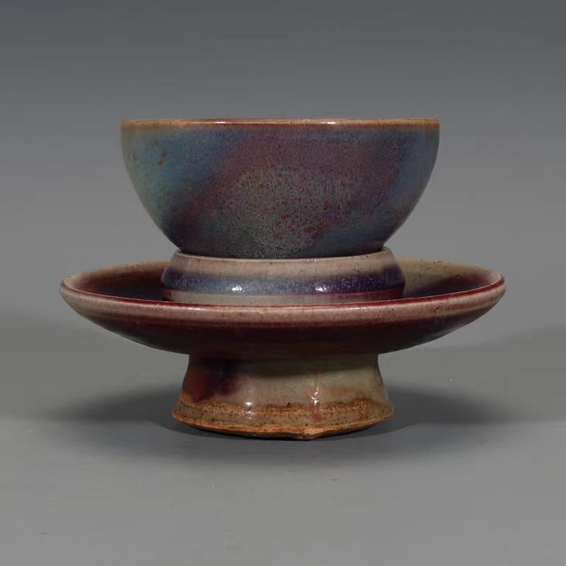 宋時代 古陶磁器 鈞窯 藍紫釉 茶盞 杯盞 建盞 茶道具 文案 置物 古董品 骨董 旧家藏出 唐物 中国古玩 古美術品拍卖