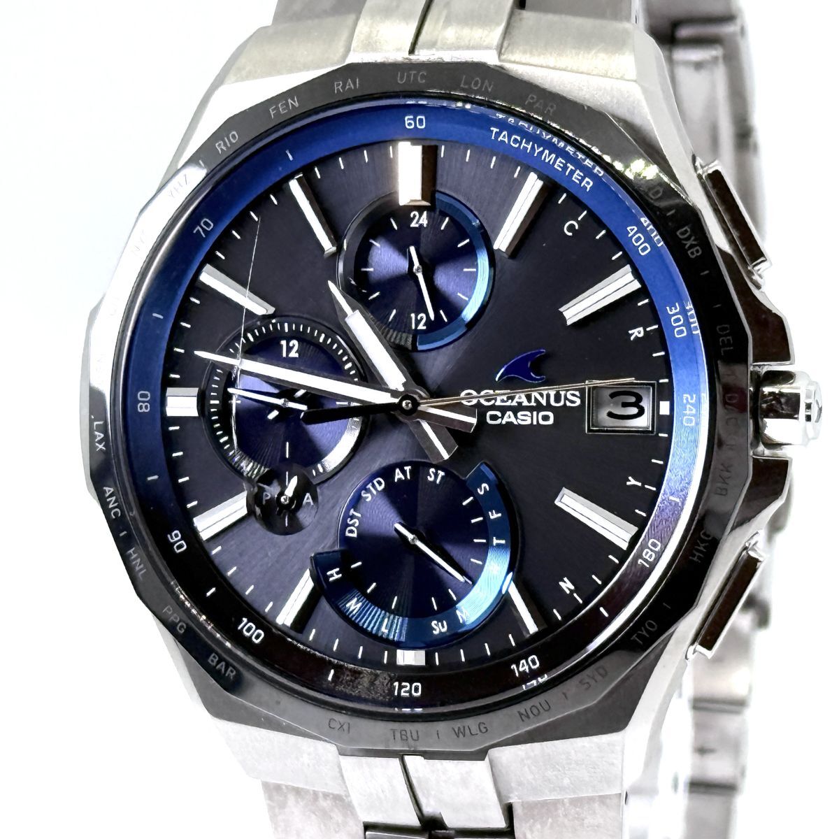 T5612 幻想的グラデーション カシオ オシアナス マンタ S5000 Series 腕時計 アナログ タフソーラー チタン OCW-S5000E-1AJF 文字盤 黒 青拍卖